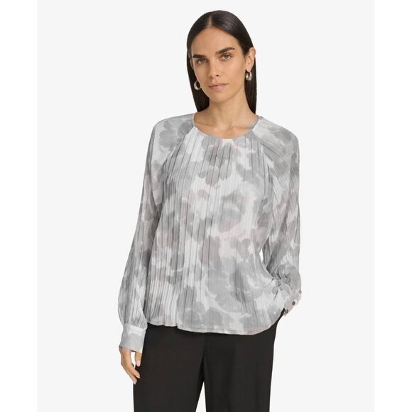 Calvin Klein Tops - Calvin Klein Women's Printed Pleated Raglan-Sleeve Top Gray Size S MSRP $99